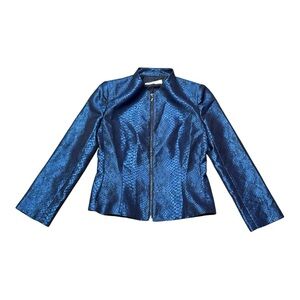 Carla Zampatti Blue Black Metallic Snake Print Full Zip Jacket Women’s Sz 8